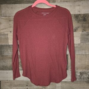 American Eagle Maroon Waffle Knit Long Sleeve